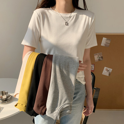 短袖百搭薄款纯色莫代尔女