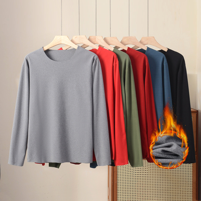 加肥加大码男士德绒秋衣圆领贴身长袖内搭T恤加绒打底衫保暖衣