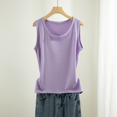 宽肩吊带背心女夏季冰丝螺纹薄款圆领内搭纯色打底衫大码外穿上衣