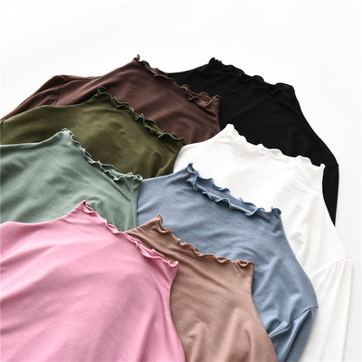 莫代尔春夏木耳领内搭修身风t恤