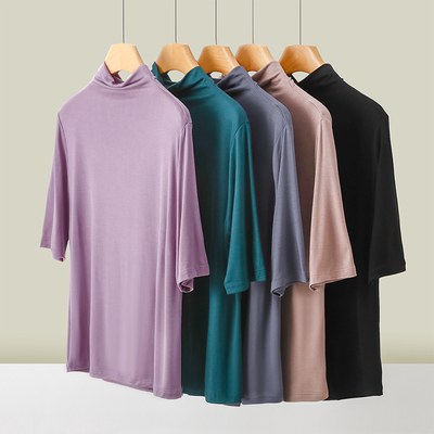 五分袖薄款半高领莫代尔女T恤