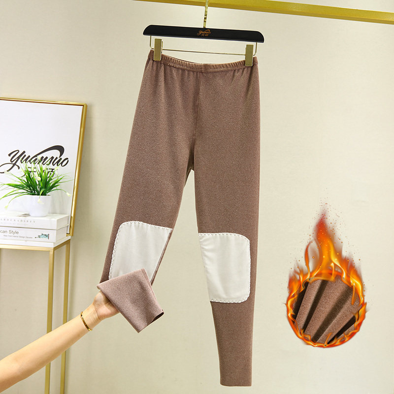 德绒护膝打底裤女士秋冬无痕内穿保暖裤加绒加厚高腰紧身贴身长裤