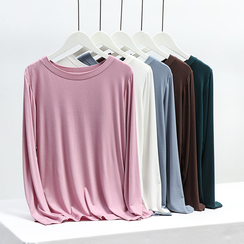 2023春秋莫代尔打底衫女大码长袖T恤女内搭圆领秋衣百搭薄款上衣