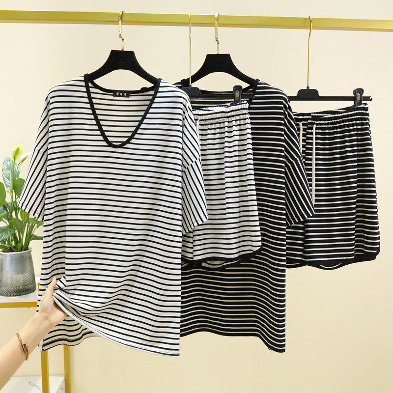 女莫代尔条纹家居服套装