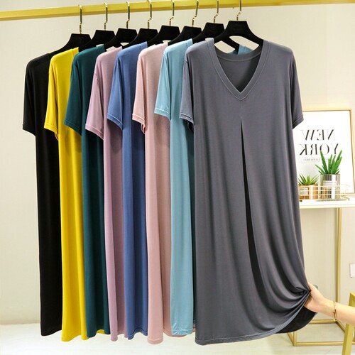 莫代尔夏季韩版V领家居服睡裙