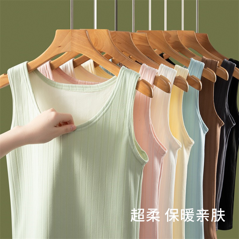 秋冬女士加绒加厚保暖背心圆领内搭吊带修身显瘦内穿马甲打底上衣