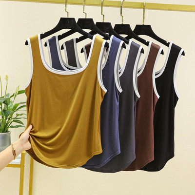 方领拼接撞色背心吊带打底