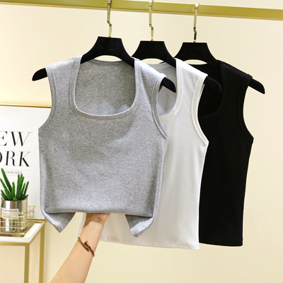 纯棉宽肩方领吊带背心女夏季大码外穿内搭宽松无袖上衣薄款打底衫