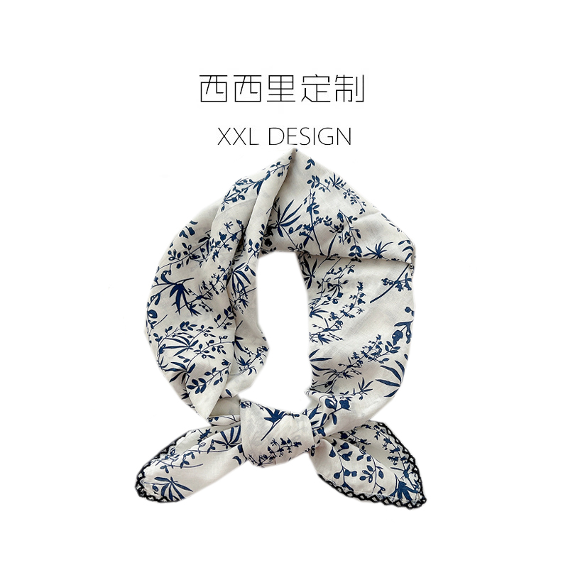丝巾小方巾女韩系高级感小众藏青色植物领巾 搭配衬衫ins头巾发带,服饰配件/皮带/帽子/围巾,围巾/丝巾/披肩,淘宝优惠券,粉丝福利购,淘宝优惠卷