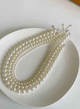 S925银扣头fever网红同款施华洛施家珠项链女复古锁骨链高亮珠光