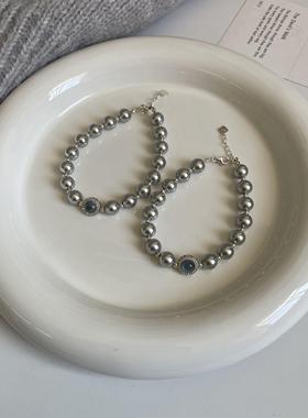 小众高级感海蓝宝灰珍珠手链ins冷淡风百搭轻奢手串