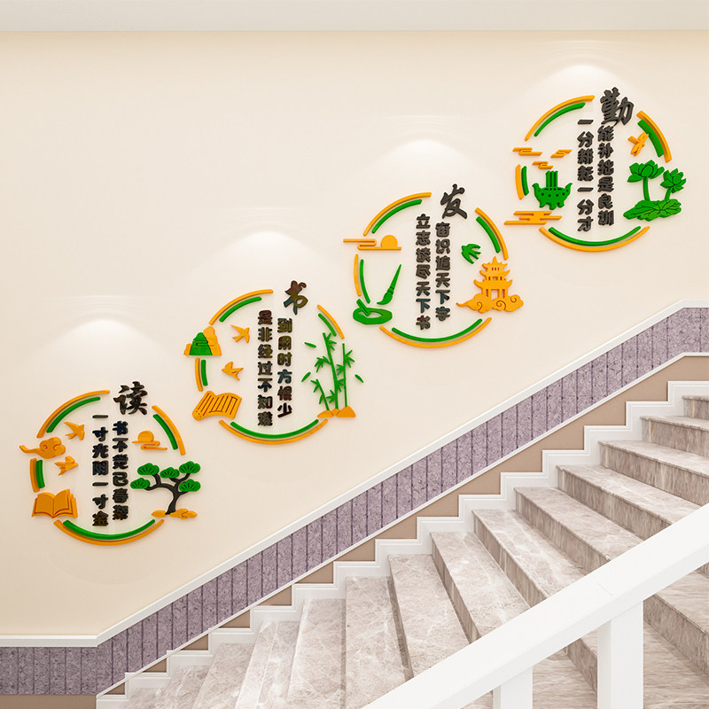 学校楼梯楼道图书角布置装饰教室读书阅读区班级文化墙3d立体贴纸