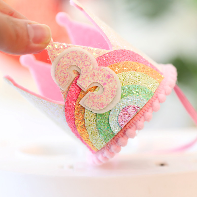 彩虹生日帽子装饰女孩周岁皇冠儿童宝宝百天头饰派对生日场景布置