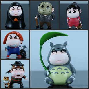 野原家的幻想 小新COS千寻 无脸男 弗莱迪 鬼娃恰奇 龙猫盒装手办