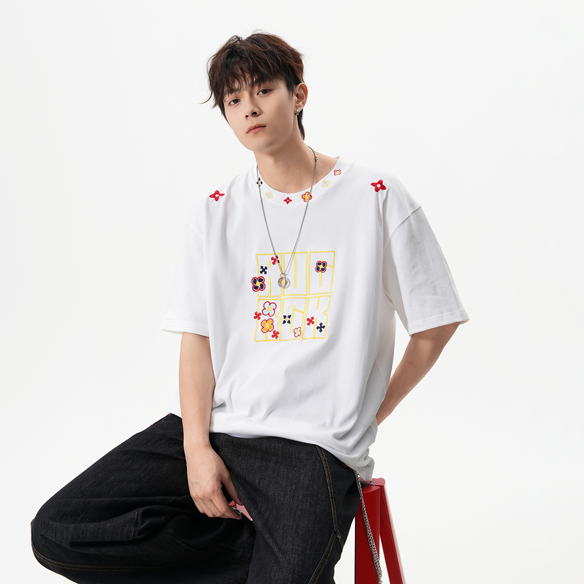 5无影墙美式嘻哈图章刺绣短袖T恤HWH45-P50控88，男装T恤，星座514A（原614）