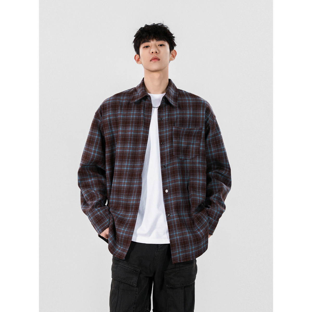 4无影墙(磨毛工艺)复古格纹oversize衬衣1713-HWH06-P58控98，男装衬衫，星座514A（原614）