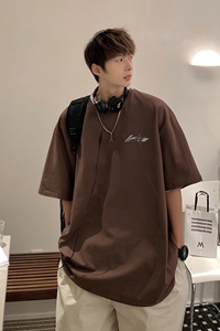 @港风图 2023夏装咖啡休闲百搭图案印花短袖T恤1713-D107-P25控38图片