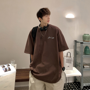 @港风图 2023夏装酒红休闲百搭图案印花短袖T恤1713-D107-P25控38图片