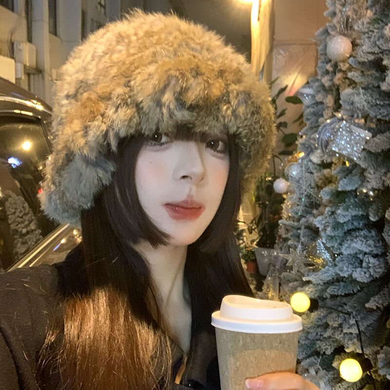 兔毛加厚保暖显脸小渔夫帽