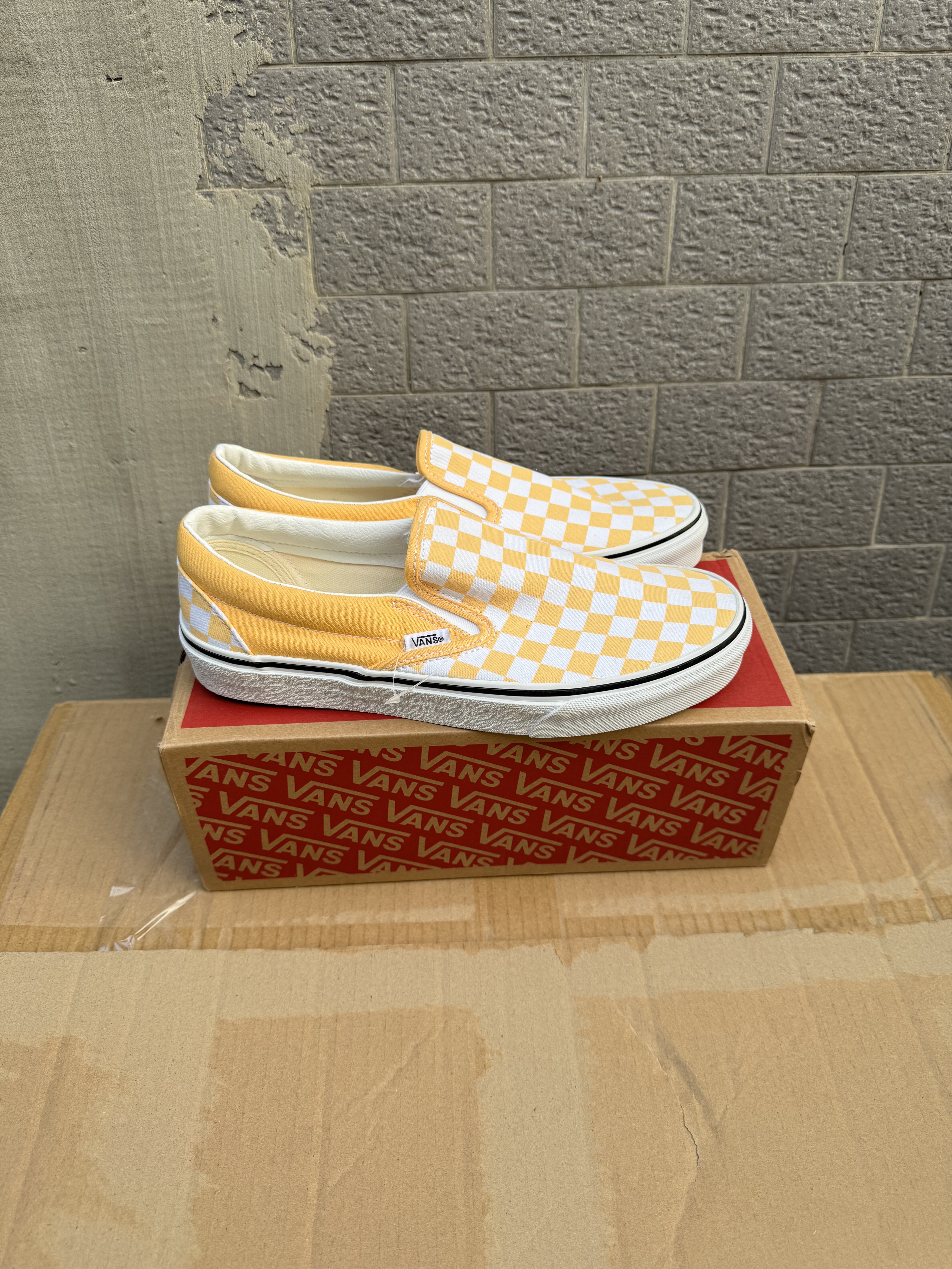 VANS范斯Slip-On 男女新款黄色棋盘格一脚蹬帆布板鞋 VN000BVZLSV