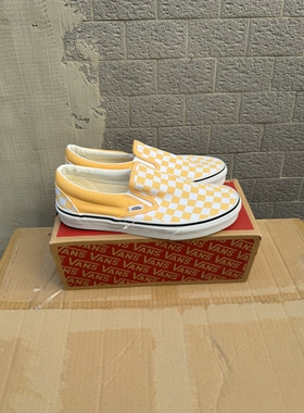VANS范斯Slip-On 男女新款黄色棋盘格一脚蹬帆布板鞋 VN000BVZLSV
