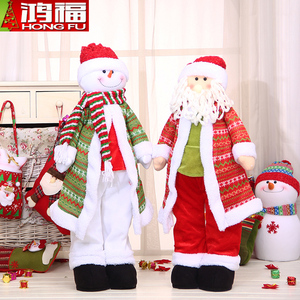 圣诞节装饰用品伸缩老人雪人公仔娃o娃玩偶商场橱窗场景摆件道具