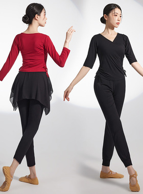 舞蹈专用考级夏季练功服上衣女成人形体黑色衣服现古典舞拉丁舞