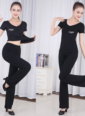 夏天瑜伽服黑色形体服初学者莫尔礼仪训练舞蹈服装练功服女套装