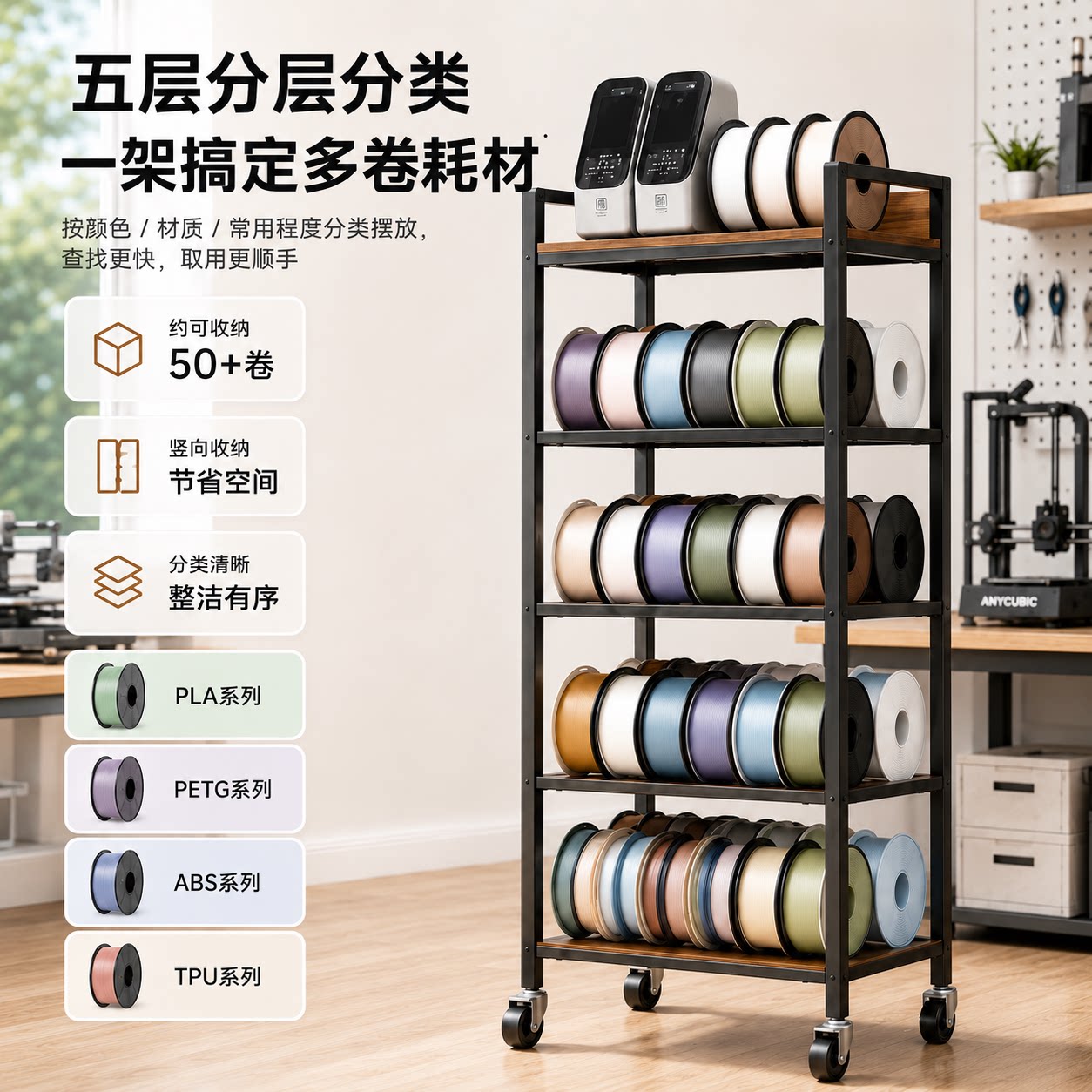 3D打印机耗材碳钢五层收纳架图片
