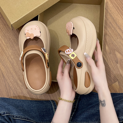 hellokitty玛丽珍洞洞鞋女时尚外穿可爱卡通包头拖鞋厚底防滑凉鞋