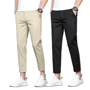 男士休闲裤夏天商务修身直筒西装裤夏季薄款男生9九分裤子男长裤