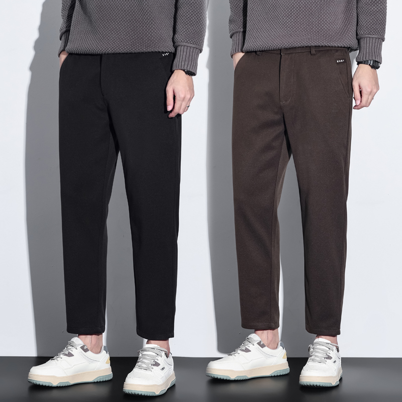 毛呢时尚垂感九分裤男厚款