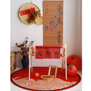 儿童摄影新年场景布置拍照道具装饰摆件宝宝过年啦门帘木架福灯笼