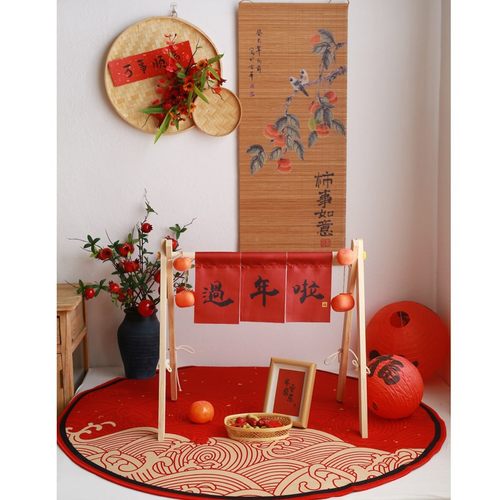 儿童摄影新年场景布置拍照道具装饰摆件宝宝过年啦门帘木架福灯笼