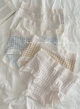 中腰甜美格子内裤女日系少女学生包臀纯棉底裆柔软透气女士三角裤