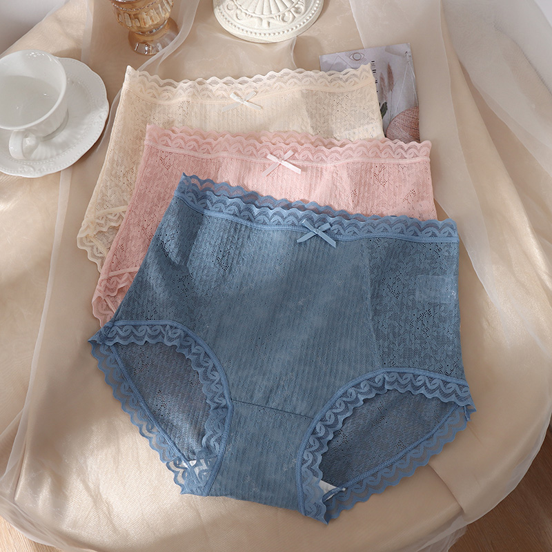 内裤女高腰法式唯美蕾丝轻薄透气包臀无痕轻收腹全棉裆女士三角裤