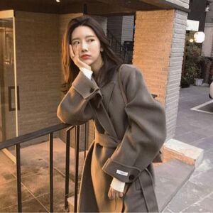 气质呢子大衣女2023秋冬流行新款森系小个子长款过膝双面毛呢外套
