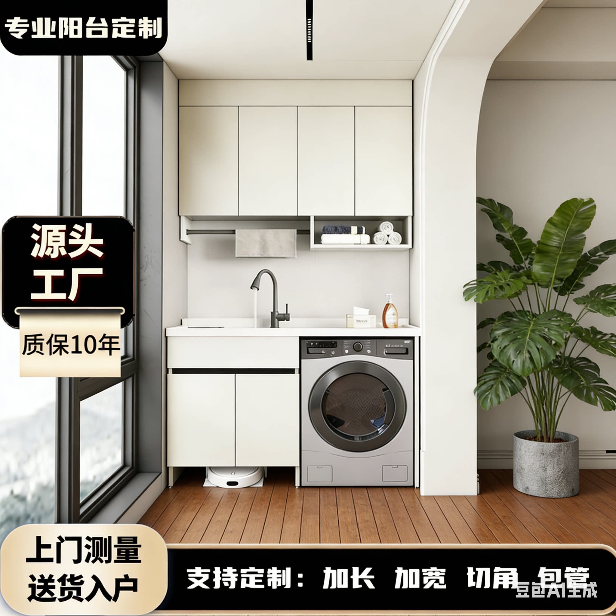 蜂窝铝阳台洗衣机柜组合定制洗衣洗手池槽台带搓板一体洗衣柜伴侣