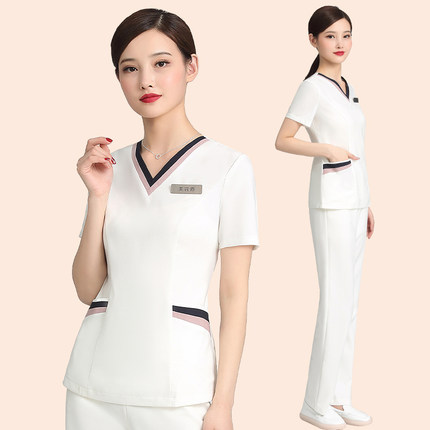 美容院工作服女夏季薄款美容师专用养生馆理疗工作服spa技师套装