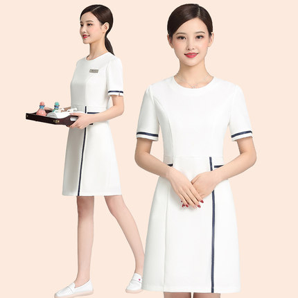 美容师工作服连衣裙女夏季中袖养生馆足浴会所时尚美容院职业服装