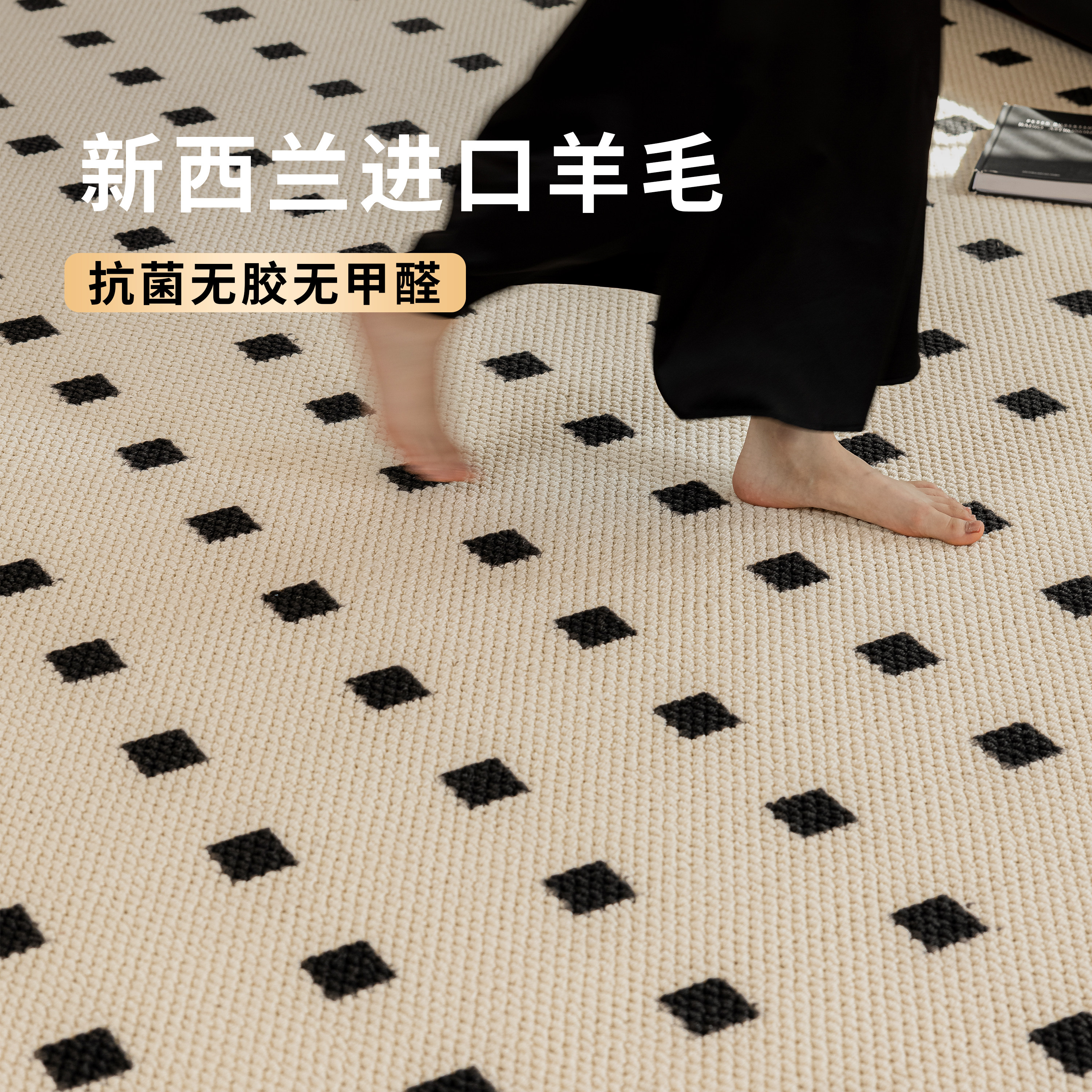 新西兰进口羊毛客厅地毯家用抗菌无甲醛意式极简轻奢卧室2026新款