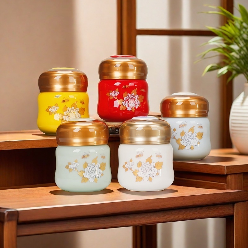 ABS硅胶食品级螺纹罐陶瓷密封罐厨房收纳罐中药面膜分装瓶膏滋罐
