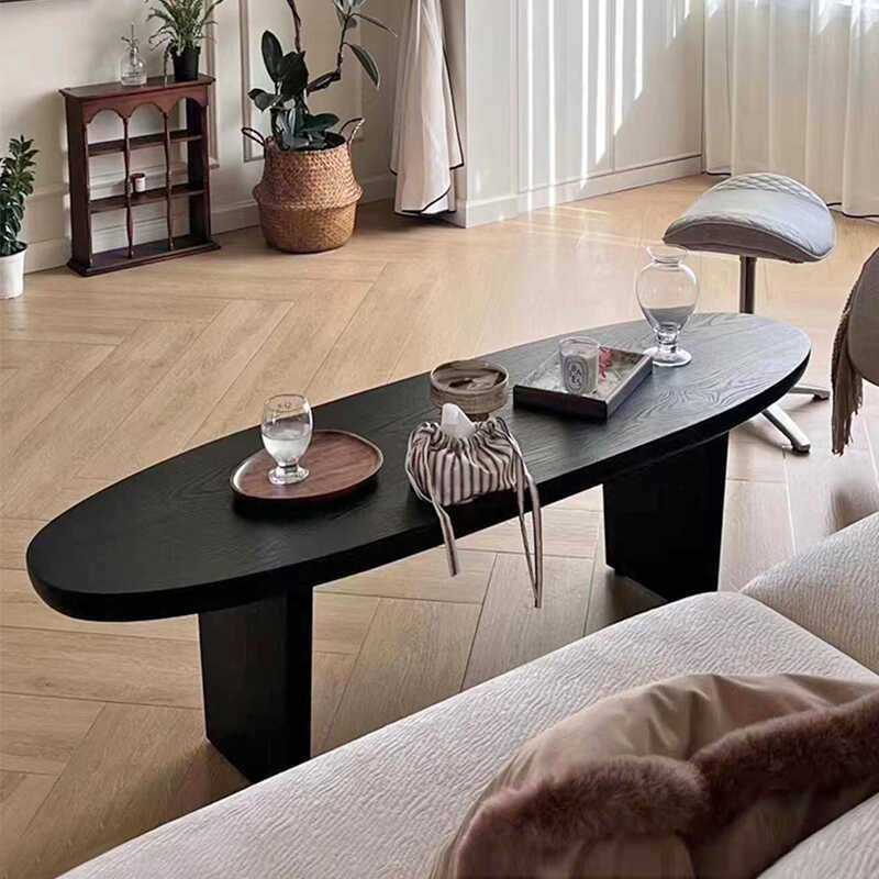 中古风实木茶几客厅家用轻奢沙发边长条茶几创意椭圆形黑色小桌子,鲜花速递/花卉仿真/绿植园艺,割草机/草坪机,淘宝优惠券,粉丝福利购,淘宝优惠卷