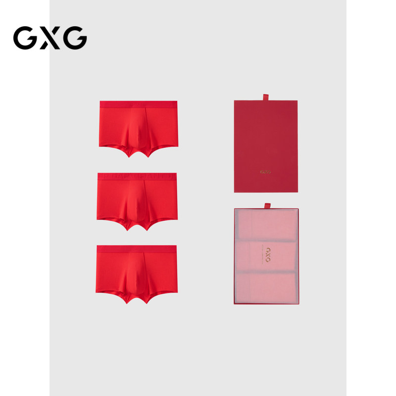 GXG男士内裤礼盒 红色本命年平角内裤【3条装】礼盒装送礼礼物,女士内衣/男士内衣/家居服,男平角内裤,淘宝优惠券,粉丝福利购,淘宝优惠卷