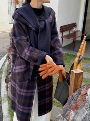 围巾帽可拆卸苏丽双面羊绒大衣