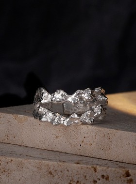 【K社制造】小众高级感S925纯银镂空异形肌理戒指女ins开口食指戒