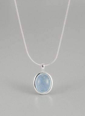 韩国INS设计师S925纯银天然海蓝宝吊坠项链女轻奢小众设计锁骨链