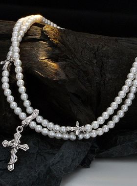 韩国手作S925纯银十字架项链女ins冷淡风短款小蛇毛衣链