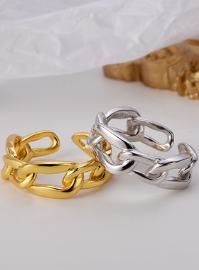 【K社制造】s925纯银戒指女ins冷淡风潮人开口镂空链条食指戒