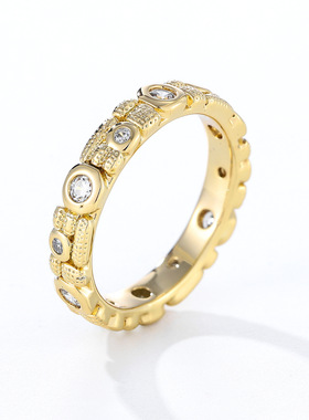 新款法式创意车花镶锆石镀金小众个性设计戒指时尚手饰不掉色指环